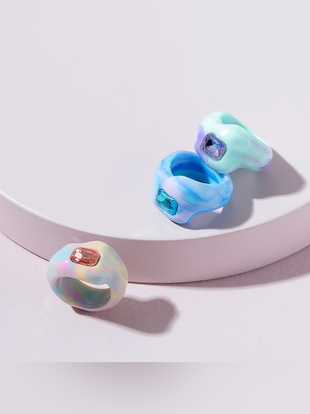 Y2K Aesthetic Geometric Colorful Zircon Ring Set of 3